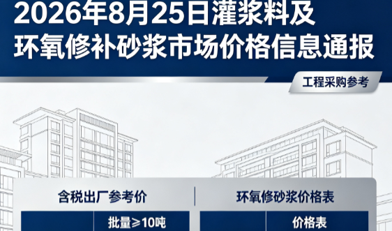 苏仙2026年8月25日灌浆料及环氧修补砂浆市场价格信息通报
